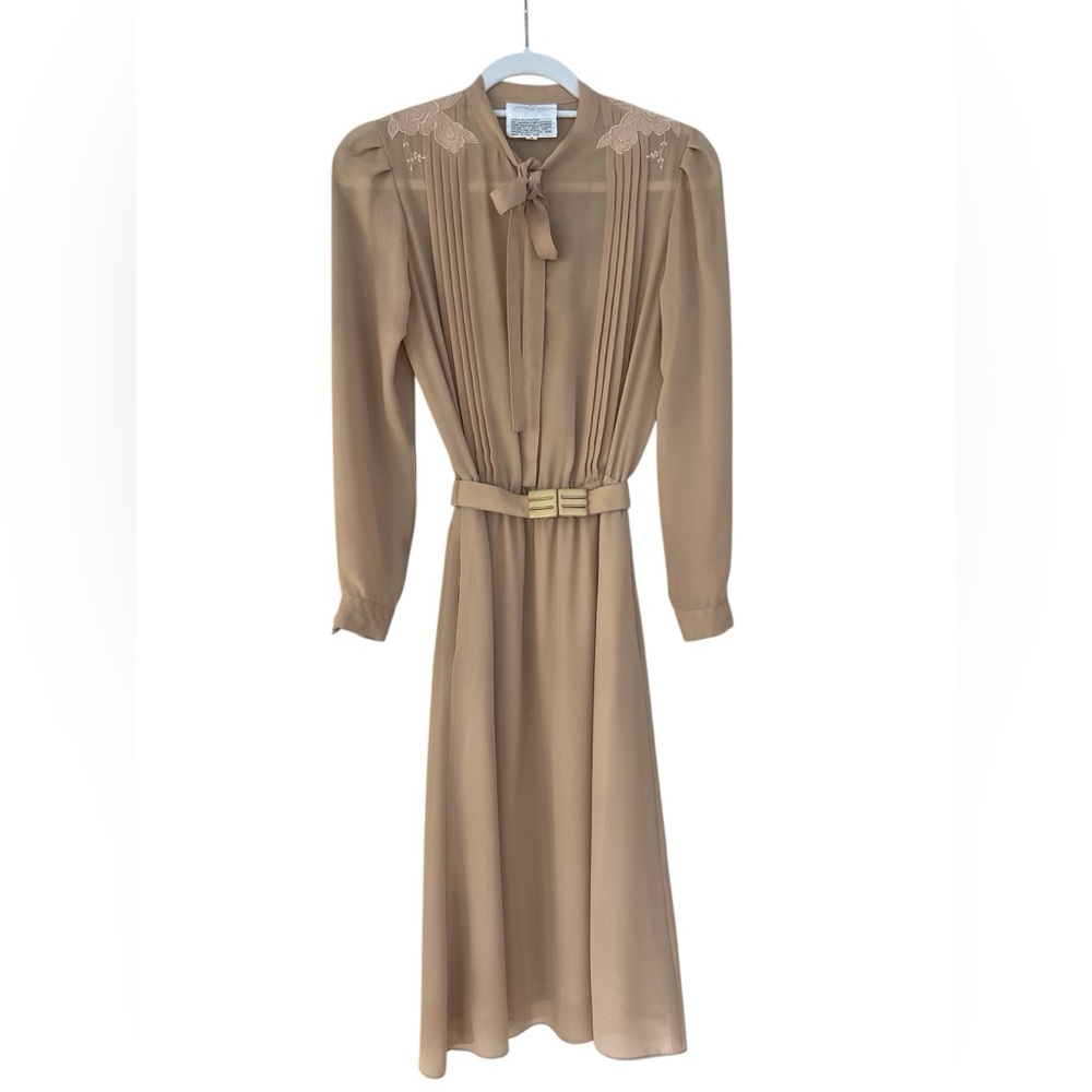 Vintage 1980’s Lord and Taylor Tan Midi Dress Size 6